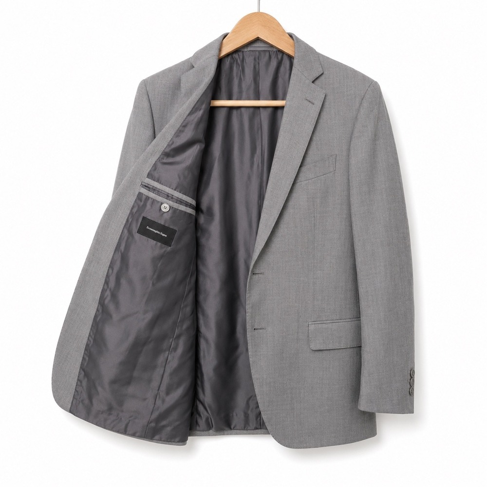 Ermenegildo Zegna Men Gray Herringbone Wool Blazer Fit Mila 54 L Made in Swiss